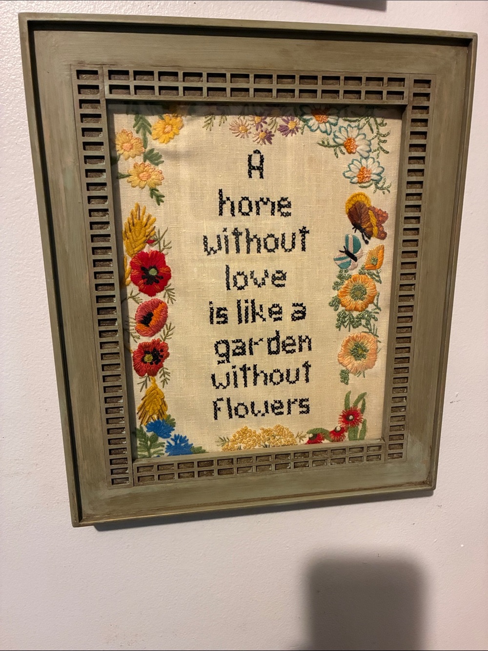 Framed Floral Cross-Stitch Wall Art